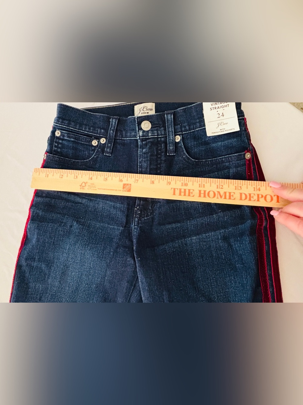 J. Crew Women's Vintage Straight Jeans with Red Velvet Trim Women’s 24 New - Picture 8 of 13